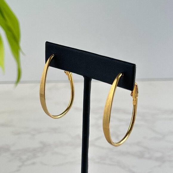 Gold Plated Oval Hoop Earrings with Secure Lever Back Closure - Picture 3 of 7